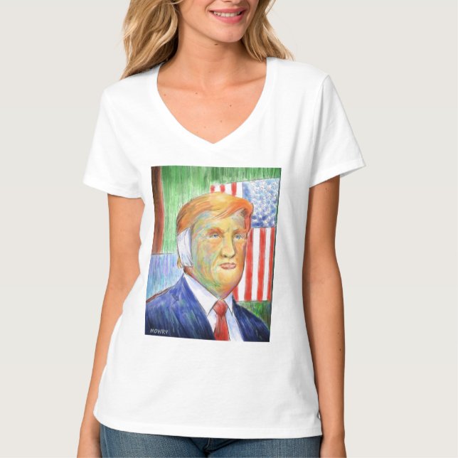 Camiseta Donald Trump Van Gogh Camiseta-V-Pescoço feminino (Frente)