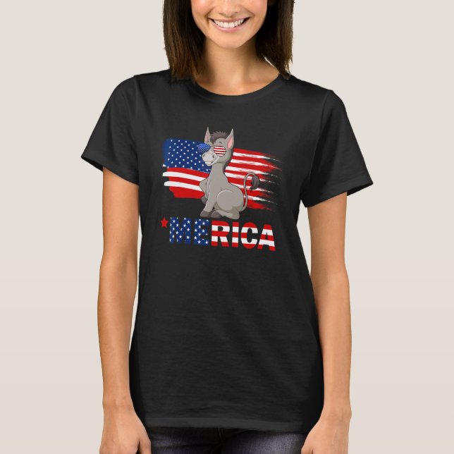 Camiseta Donkey American Flag Sunglass Merica 4th De Jul (Frente)