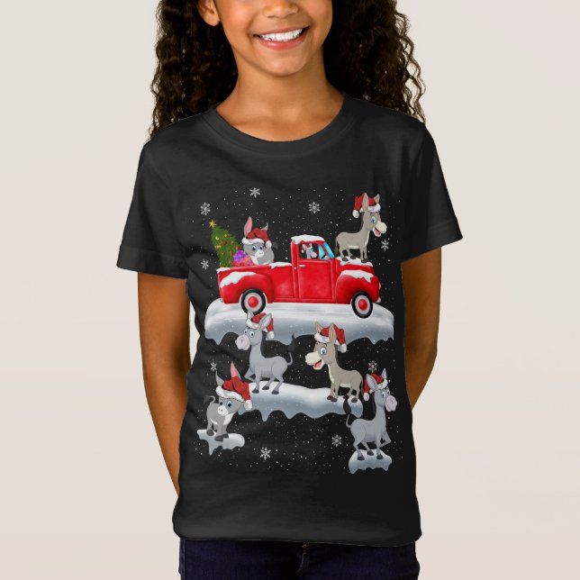 Camiseta Donkey Dirigindo Árvore de Natal Red Truck Chr (Frente)