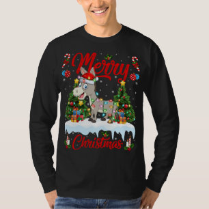Camiseta Donkey Lights Xmas Tree Engraçado Papais noeis Don