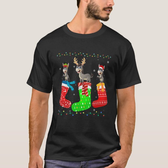 Camiseta Donkey no Xmas Meias Feriado Engraçado Fúria Fúria (Frente)