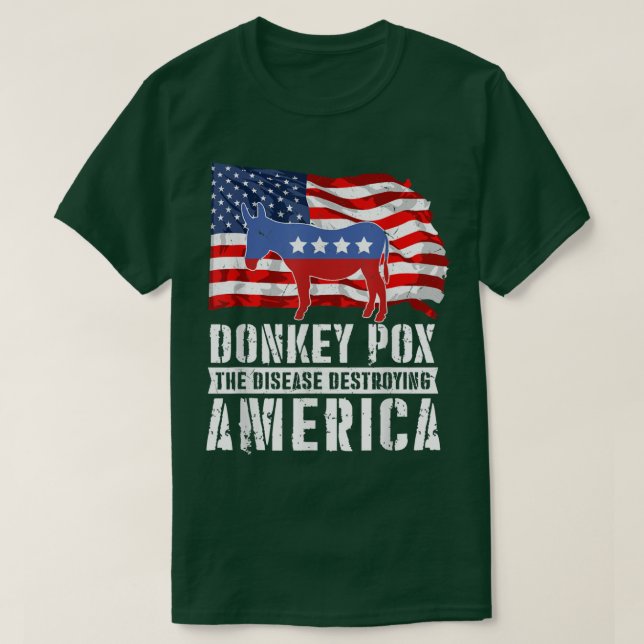 Camiseta Donkey Pox The Disease Destroying America Flag Fun (Frente do Design)