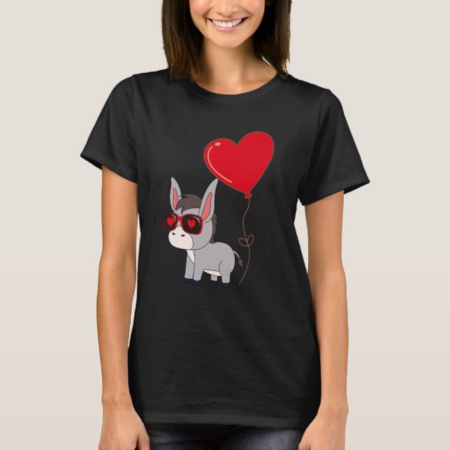 Camiseta Donkey With Heart Balloon Valentines Day Love Boys (Frente)