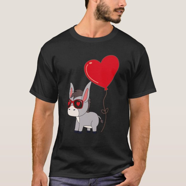 Camiseta Donkey With Heart Balloon Valentines Day Love Boys (Frente)