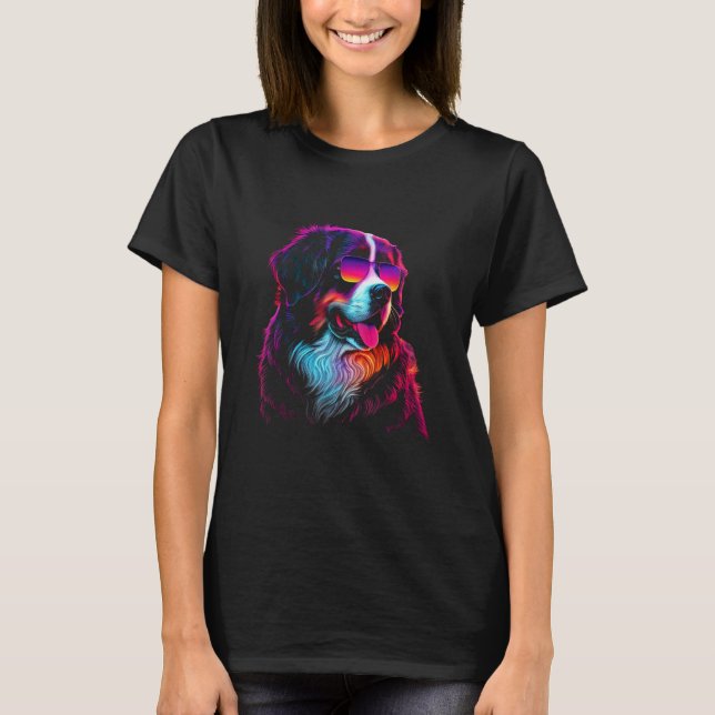 Camiseta Dono de Cachorro Bernese Vaporwave Notorcasos DJ (Frente)