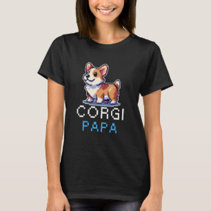 Camiseta Dono de Cachorro Fofo Pixel Art Corgi Papai Homens