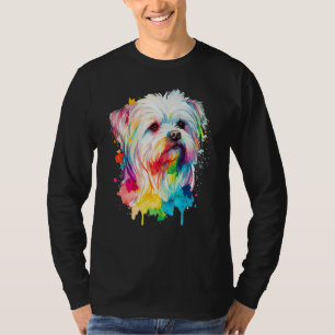 Camiseta Dono de Cachorro Maltes Colorido Fofo Aquarela