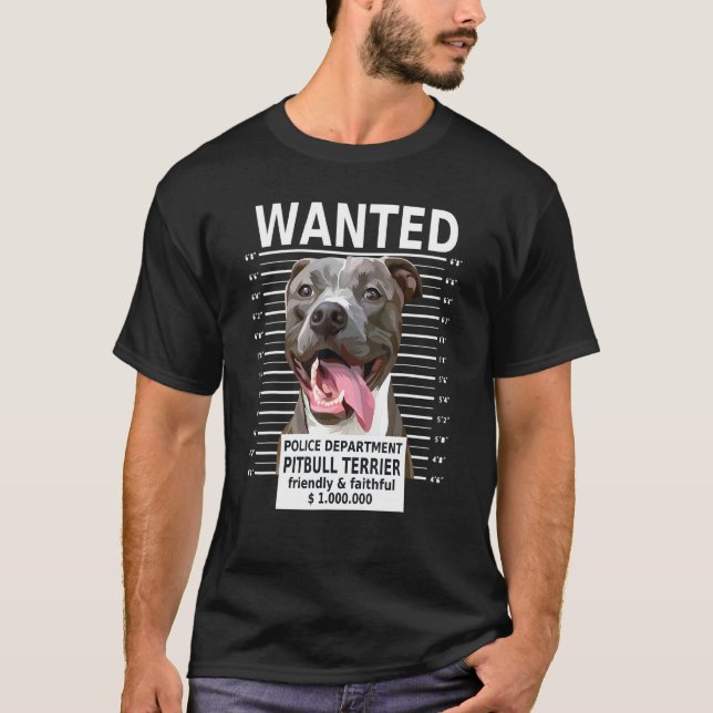 Camiseta Dono de Cachorro Pitbull Terrier Procurado (Frente)