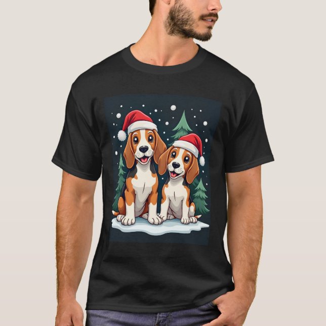 Camiseta Dono de Cachorros de Natal Beagle Feriado de Natal (Frente)