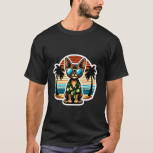 Camiseta Dono de Gato Devon Rex Vibrações de Verão Férias F