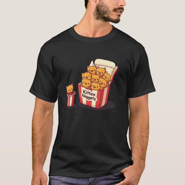 Camiseta Dono de Gato Engraçado Kitten Nuggets Comida Troca (Frente)