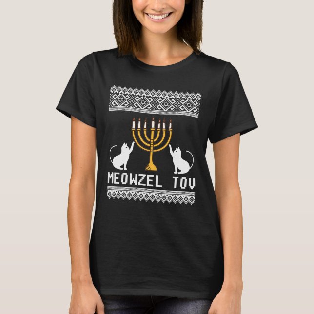 Camiseta Dono de Gato Judeu Meowzel Tov Chanukah Hanukkah (Frente)