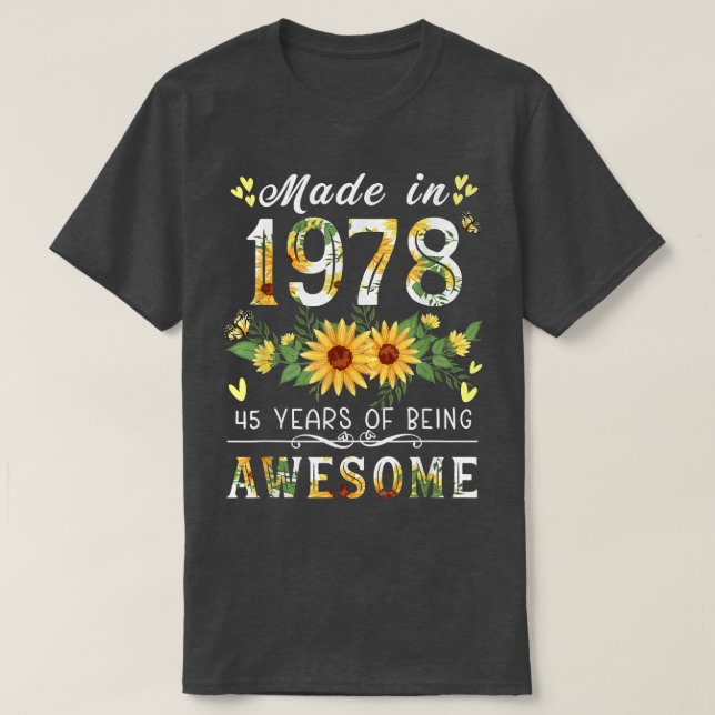 Camiseta Dons de aniversário de 45 anos para mulheres, Flor (Frente do Design)