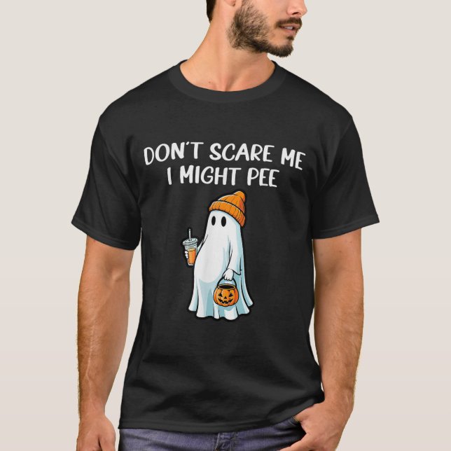 Camiseta Don't E Me I Might Pee Pregnant Ghost Halloween Hu (Frente)