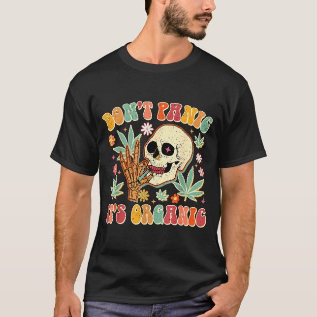 Camiseta Don't Panic It's Organic Weed Skull  (Frente)