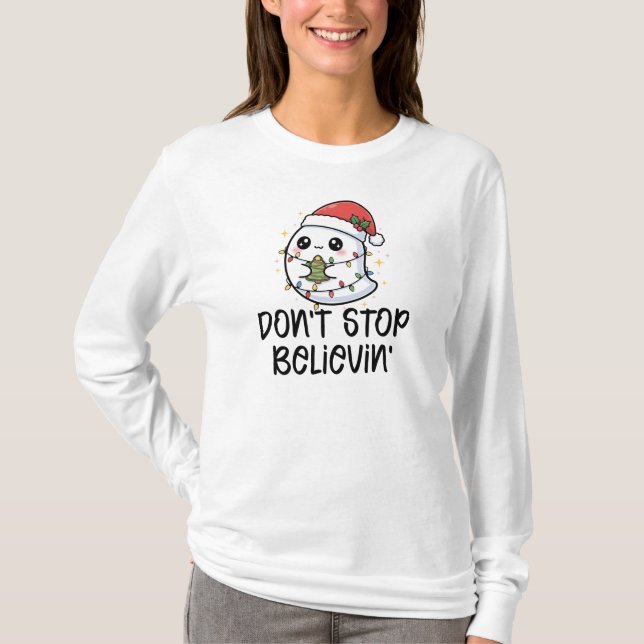 Camiseta Don't Stop Believin', Christmas Ghost (Frente)