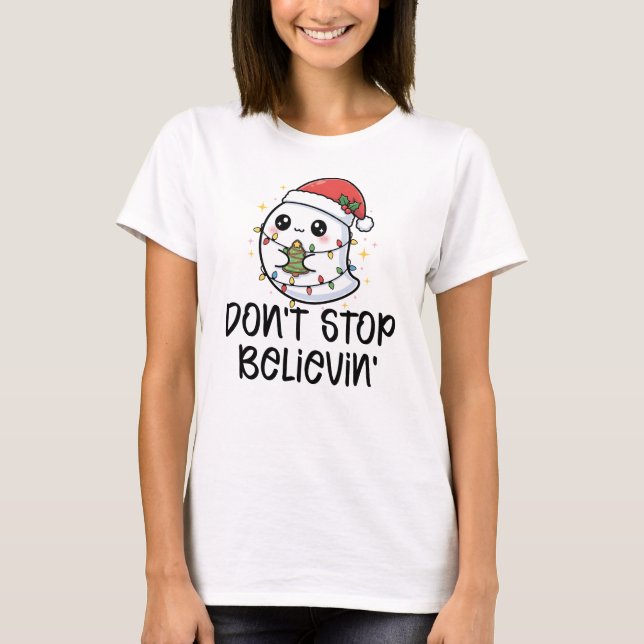 Camiseta Don't Stop Believin', Christmas Ghost (Frente)