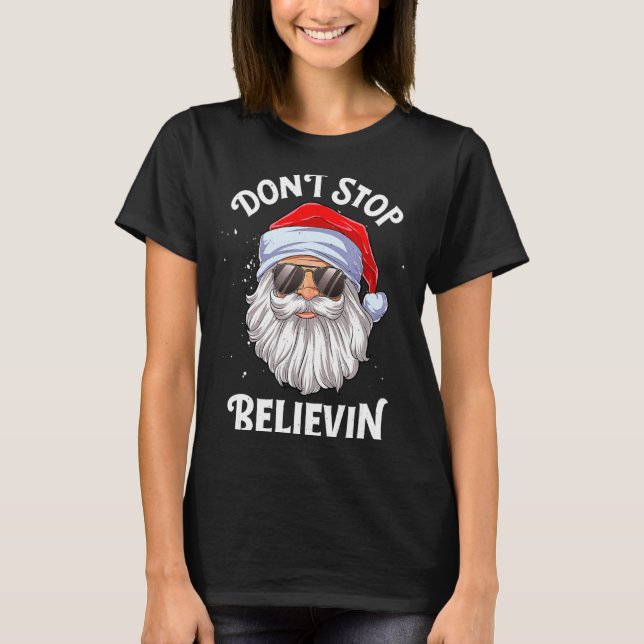 Camiseta Dont Stop Believin Santa Christmas Boys Kids _1  (Frente)