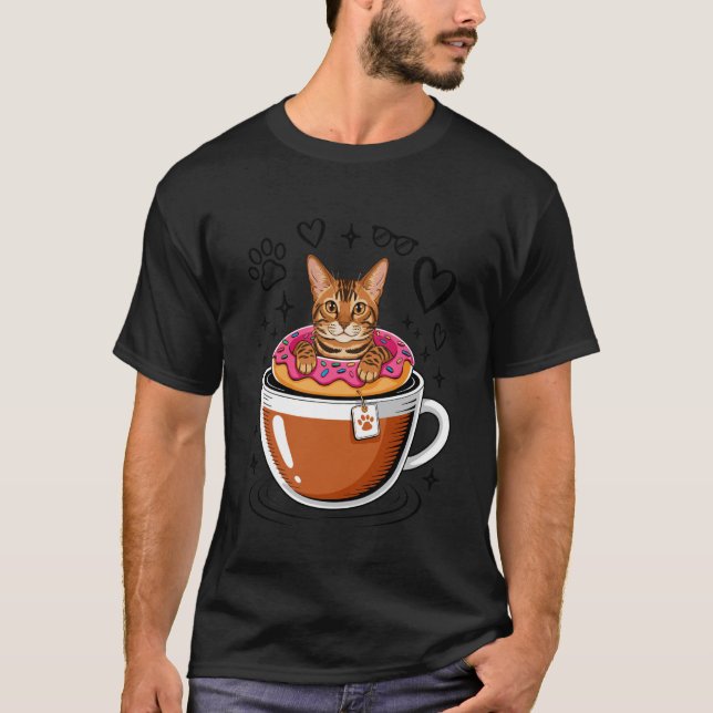 Camiseta Donut de Café com Gato Bengala (Frente)