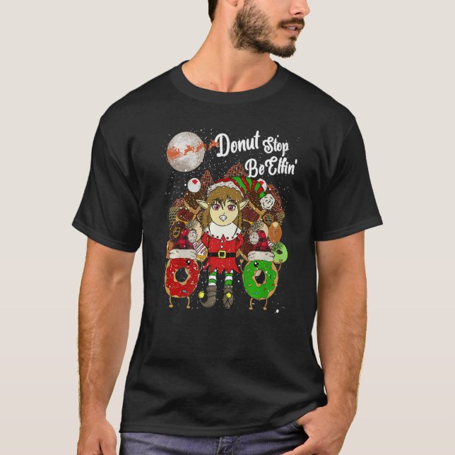Camiseta Donut Elf Christmas  80s Xmas Tree Santa Claus Ret (Frente)