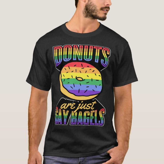 Camiseta Donuts Are Just Gay Bagels LGBT Pride Joke Rainbow (Frente)