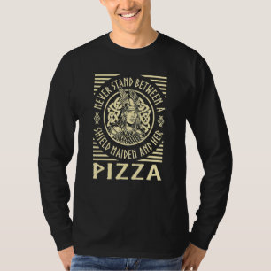 Camiseta Donzela Escudo Viking Amante de Pizza Nórdica Dive