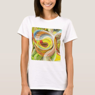Camiseta Doodle Amarelo e Marrom Outonal com Linhas Brancas