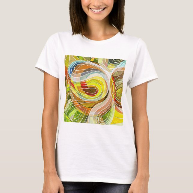 Camiseta Doodle Amarelo e Marrom Outonal com Linhas Brancas (Frente)