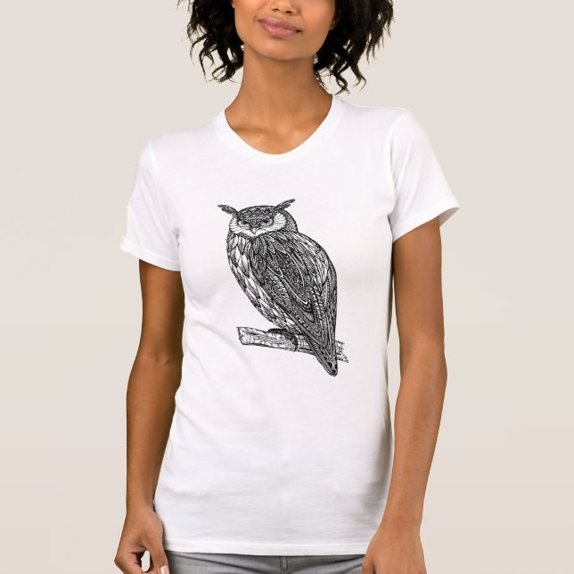 Camiseta Doodle animal da coruja do Totem selvagem (Frente)