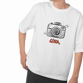 Camiseta Doodle Camera Click Typography Minimal Tee