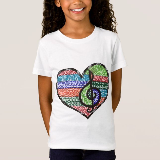 Camiseta Doodle customizável do Clef de triplo do coração (Frente)