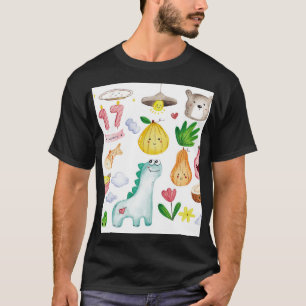 Camiseta Doodle de aquarela kawaii, pronto para adesivo.