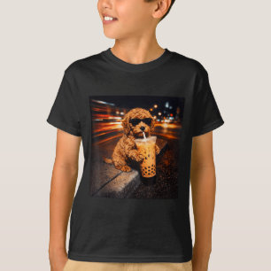 Camiseta Doodle de ouro engraçado bebendo café gelado meme