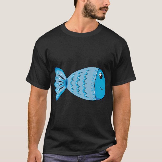 Camiseta Doodle de Peixe Azul Clip Art (Frente)