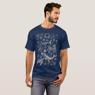 Camiseta Doodle de Vida Oceânica de Verão Costeira
