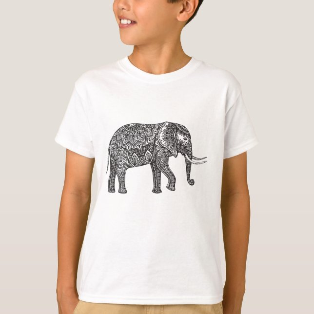 Camiseta Doodle estilizado do elefante da fantasia (Frente)
