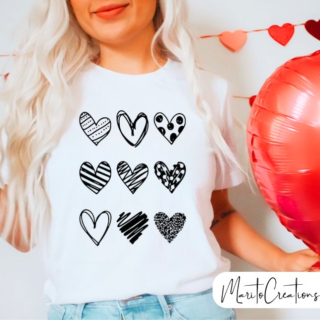 Camiseta Doodle heart Cute, Valentine's Day, Unisex,  (Criador carregado)