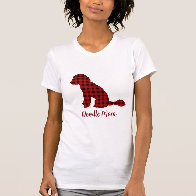 Camiseta Doodle Mãe Labradoodle em Xadrez de Búfal (Frente)