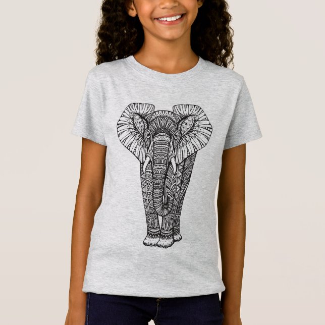 Camiseta Doodle modelado fantasia do elefante (Frente)
