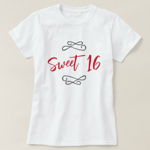 Camiseta Doodle Moderno de Letra Red Chic Sweet 16