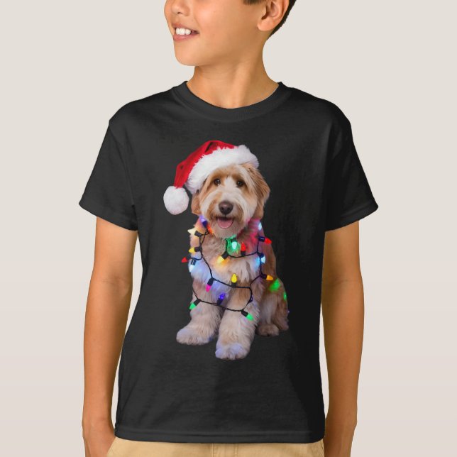Camiseta Doodle ouro Em Santa Hat Enrolado No Natal (Frente)