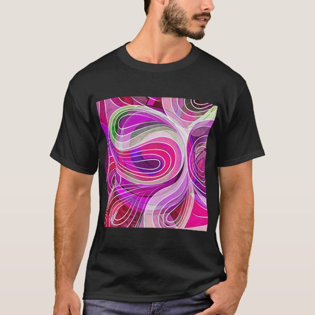 Camiseta Doodle Rosa e Roxo Com Linhas Brancas (Frente)