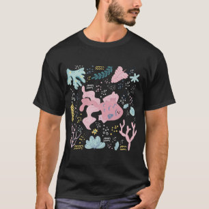 Camiseta Doodle Subaquático de Peixe Rosa Fofo
