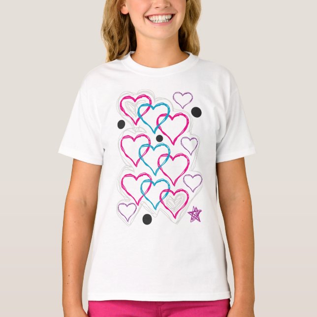 Camiseta Doodles do coração do amor (Frente)