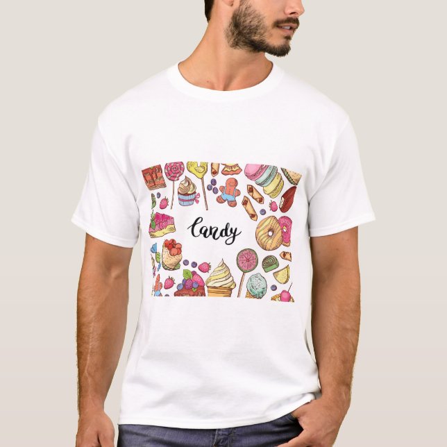 Camiseta Doodles Doce Doce Doce Doce Doce Padrão (Frente)