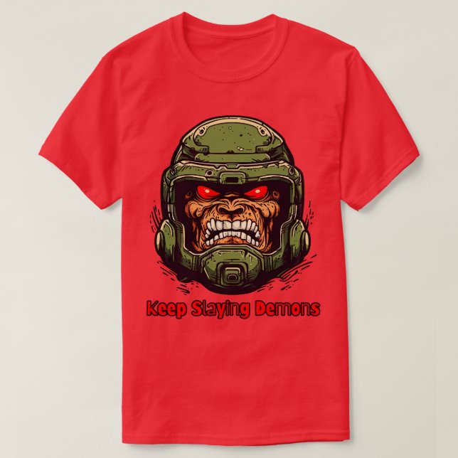 Camiseta Doom Continua Jogando Demônios Cara (Frente do Design)