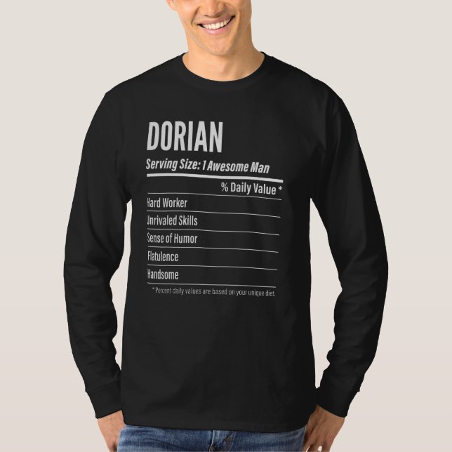 Camiseta Dorian Serving Size Nutrition Label Calories (Frente)