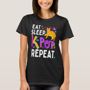 Camiseta Dorme Fã de K Pop Repetir Gato Fofo Música Coreana