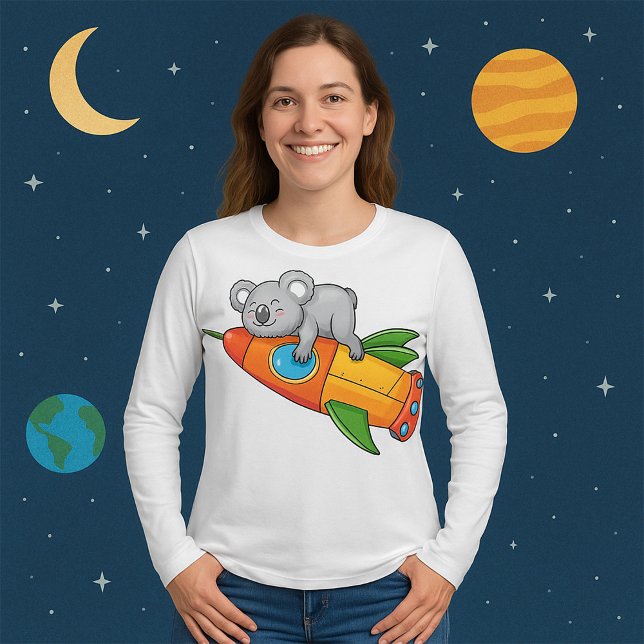 Camiseta Dormindo Koala no foguete Colorido (Criador carregado)