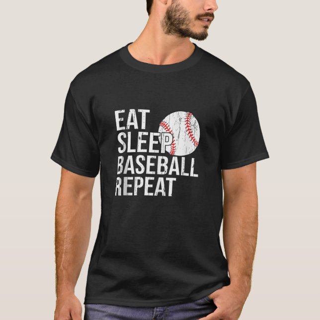 Camiseta Dormir Beisebol Repete Presentes Para Homens Mulhe (Frente)